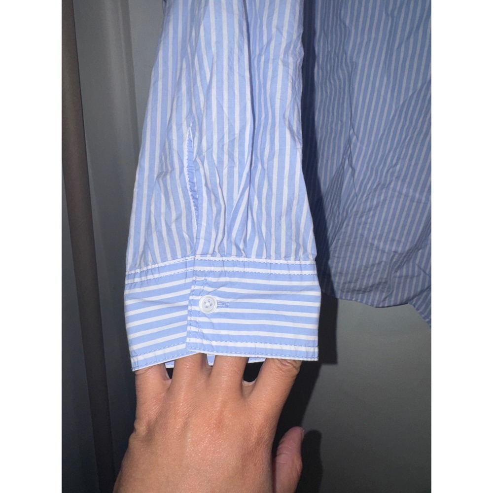 HM Womens 4XL Blue White Striped Button Down Shirt Long Sleeve Oversized Top - Picture 3 of 8